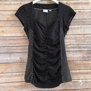 Anthropologie Postmark Top Women’s Size XS Black White Ruched Short Sleeve